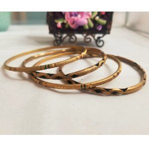 Vtg 1950's Hand Tooled Brass Bangles